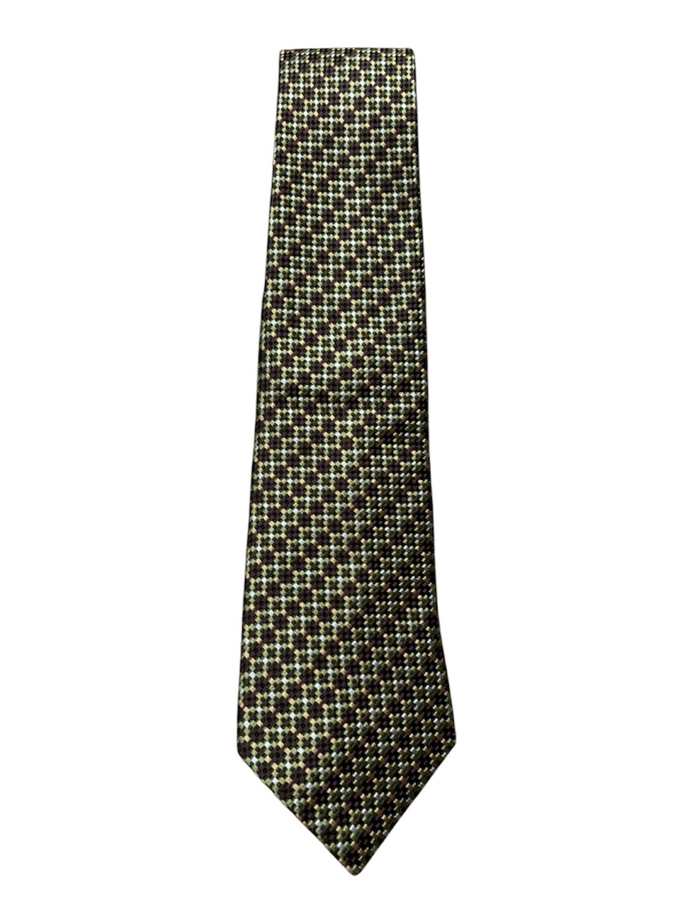 TED BAKER LONDON ARCHIVE Silk Tie Green Brown Geometric Woven Micro Check Mens